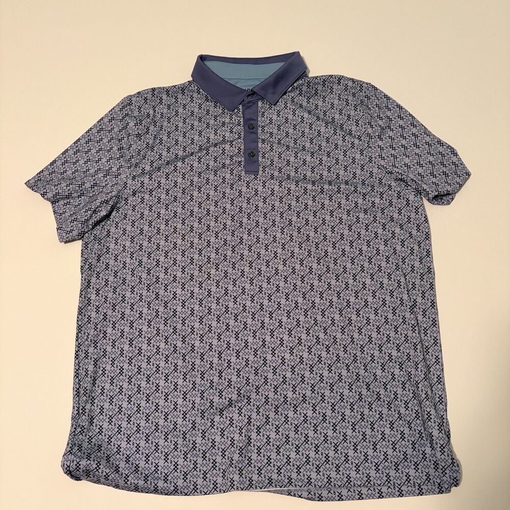 Rhone Polo Shirt Mens XL Blue Geometric “xx” Performance Breathable
